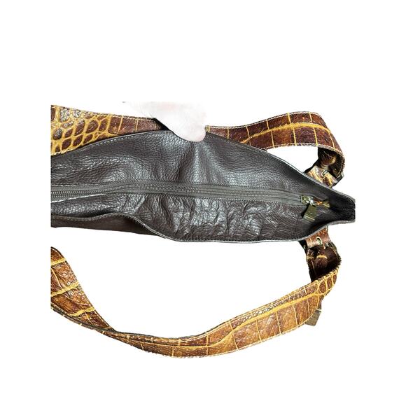Petusco leather made in Spain Shoulder Bag tote brown w/ croc handles buckle - Picture 7 of 12